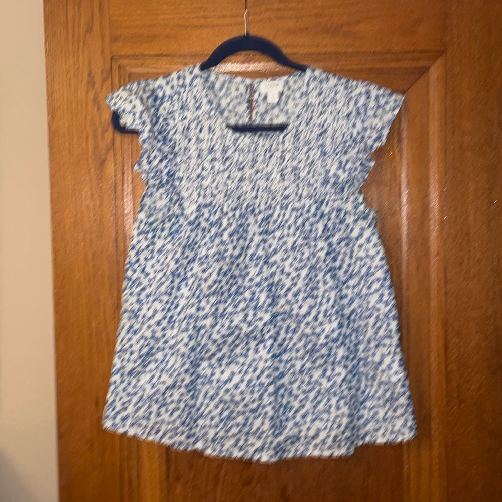 JCrew Factory Embroidered flutter-sleeve top; small; navy/white; Av617